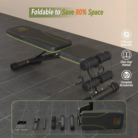 Adjustable Weight Bench For Home Gym Foldable 700 LBS Capacity With 9 Backrest Angles Incline Decline Flat Positions Fast Adjustment