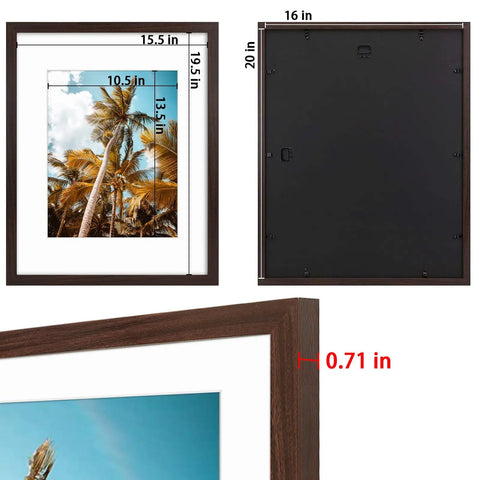 16x20 Picture Frame With Mat For 11x14 Pictures Vintage Brown Wide Molding High Definition Glass Preinstalled Wall Mount Go-To Setup And Quick Swap Perfect For Posters Prints And Photos