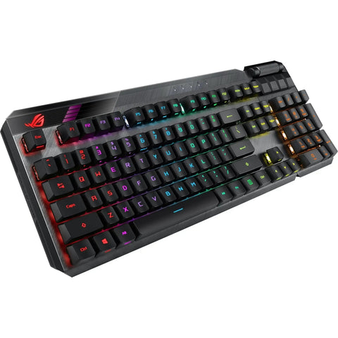 Modular Wireless Gaming Mechanical Keyboard With Snappy Tactile Switches Detachable Numpad And Plush Support Wrist Rest Plug And Play TKL Or Full Setup Smooth Aura Sync Rgb And Fast Charge showing vibrant RGB lighting and angled view.