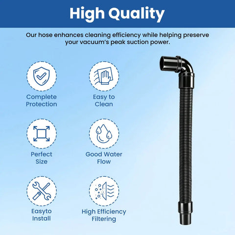 Static Dissipating Backpack Vacuum Hose With One And A Half Inch Cuffs, Sixteen Inch Length, Includes 90 Degree Elbow, Replacement Stretchable Hose