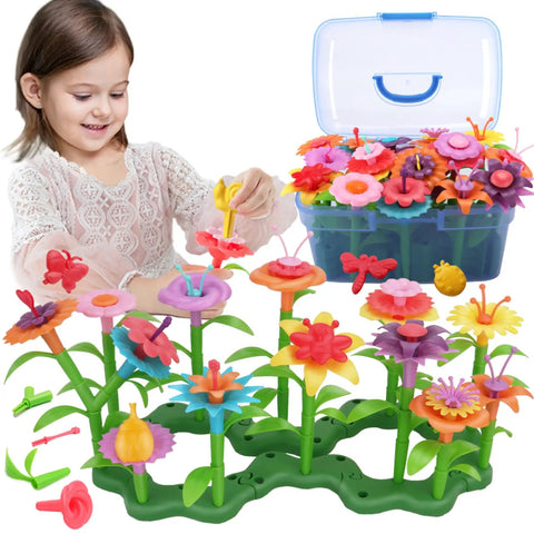 Child playing with Flower Garden Building Kit For Kids 120 Piece Bouquet Toy Set Build A Floral Arrangement STEM Learning Safe Non Toxic