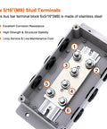 Heavy Duty 500A Bus Bar Tin Plated Copper Junction Block Six M8 Studs visible inside terminal housing.