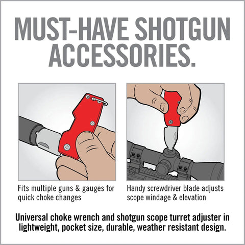 FINI Shotgun Tool Choke Wrench With Scope Turret Adjuster And Keychain, pocket-size for choke and scope adjustments, in use