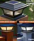 Solar Post Cap Lights For 4x4 5x5 6x6 Posts, Outdoor Glass LED Fence Caps With Pebbled Glass in warm and cool white modes