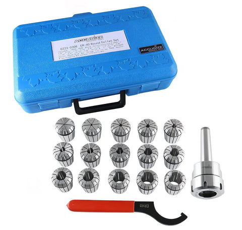 MT3 Shank ER40 Chuck With Fifteen Piece Collet Kit From One Eighth To One Inch High Precision Hardened Alloy Spring Steel