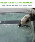 Person scraping ice from car windshield demonstrating need for All Weather Sedan Car Cover Up To 205 Inches Breathable Full Exterior Shield