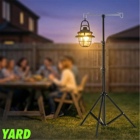 Adjustable Telescopic Lantern Tripod Stand For Camping And Outdoors, Height Range 28.5 Inches To 82.7 Inches, in backyard setting