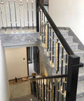 Solid Heavy Duty Adjustable Black Square Aluminum Deck Balusters And Stair Railing Spindles, 8 Pack in modern staircase setup.