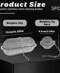 Hella Tough Stainless Steel Ultrasonic Cleaning Baskets Featuring Slick Locking Hooks Zero Hassle Small Parts Holder with sizes 11cm x 4.5cm and 6.5cm x 5.5cm.