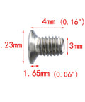 Top Notch 100 PK M3 X 4mm Phillips Flat Head Machine Screws Nickel Plated Carbon Steel showing dimensions and details.