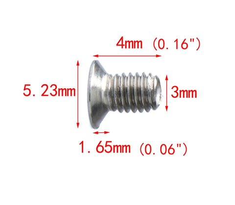 Top Notch 100 PK M3 X 4mm Phillips Flat Head Machine Screws Nickel Plated Carbon Steel showing dimensions and details.