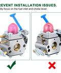 Illustration showing Carburetor Replacement For 128LD 128CD 128L 124C 124L 128C 128LDX, focusing on fuel inlet and choke lever.