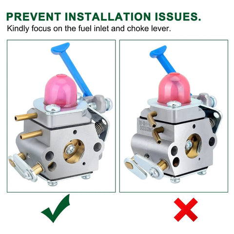 Illustration showing Carburetor Replacement For 128LD 128CD 128L 124C 124L 128C 128LDX, focusing on fuel inlet and choke lever.