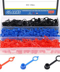 Grease Zerk Fitting Caps 300Pcs Assortment Kit M6 Red M8 Blue M10 Black in storage box with keeper dust covers.