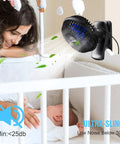 USB Clip On Desk Fan With Sturdy Clamp in nursery, quiet operation about 50dB, attached to crib for optimal airflow