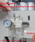 Adjusting pressure on 16x24 Inch Dual Station Pneumatic Heat Press with laser positioning for DTF sublimation