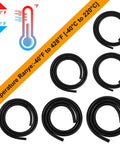 Six Piece Silicone Vacuum Tubing Hose Kit For Automotive Use, black flexible hoses set, temperature range, high temperature graphic