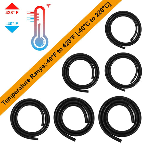 Six Piece Silicone Vacuum Tubing Hose Kit For Automotive Use, black flexible hoses set, temperature range, high temperature graphic