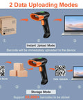 Wireless Bluetooth Barcode Scanner Handheld 2D 1D QR Reader With 800x600 CMOS Sensor showing data upload modes to devices