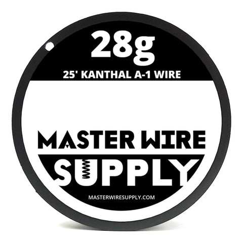 Spool of 28g Kanthal A-1 wire labeled for A1 Wire Sample Pack 25 Ft Each 22 24 26 28 30 32 34 36 Gauge Eight Spools Total 200 Feet