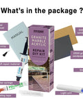 Contents of the Countertop Repair Kit For Marble Granite Quartz Porcelain Tile And More Clear Finish With Polisher And Easy DIY Chip Repair