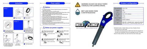 Instruction manual for Electric Plunger System With Multiple Attachments For Toilets Drains Sinks And Showers Push Button Action