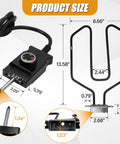 1650W Universal Electric Smoker Heating Element With Adjustable Thermostat Controller, dimensions shown