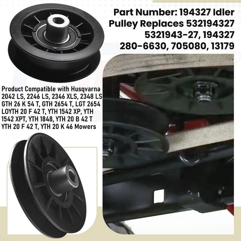 Close-up of 2 Pack V Groove Idler Pulleys And Belt Set Heavy Duty Replaces 532194326 532194327 for lawn mowers