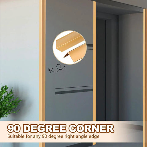 Top Shelf 30 Pieces Aluminum Corner Guards With Sleek Gold Finish for 90 degree corners in rooms, protecting wall edges.