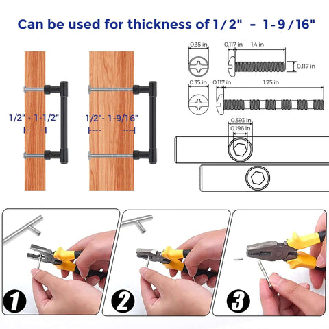 Heavy Duty Matte Black Kitchen Cabinet Pulls And Drawer Handles With 3.5 Inch Center To Center Spacing Top Shelf Zinc Alloy Hardware Slick Modern Finish 10 Pack installation guide and dimensions.