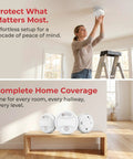 Photoelectric Smoke Detector Set Of Six With Ten Year Sensor And 85 DB Fire Alarm Test Silence Button Low Battery Warning Easy Mount For Home Bedroom Living Room Ultra Low False Alarms installed on ceiling, set of six for full home coverage