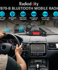 Long-Range 70W VHF Mobile Ham Radio For 144-148MHz with Bluetooth PTT installed on car dashboard during outdoor drive.