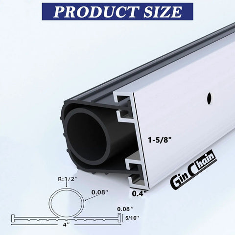 All Weather Garage Door Seal Kit With Aluminum Track Retainer, 16.5 Ft Bottom Weather Stripping For 8 To 16 Ft Doors, Heavy Duty Rubber Seal, Pre Drilled Retainer Kit, 1.57 Inch Wide, Keeps Dirt Out And Garage Dry displayed close-up showing cross-section dimensions