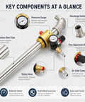 Pneumatic Drum Pump For Quick Oil Transfer Stainless Steel 304 Construction With High Flow 130 Liters Per Minute Pressure Gauge And Safety Valve SUS304 Tubing Air Operated Drum Transfer Pump For Easy Drums key components