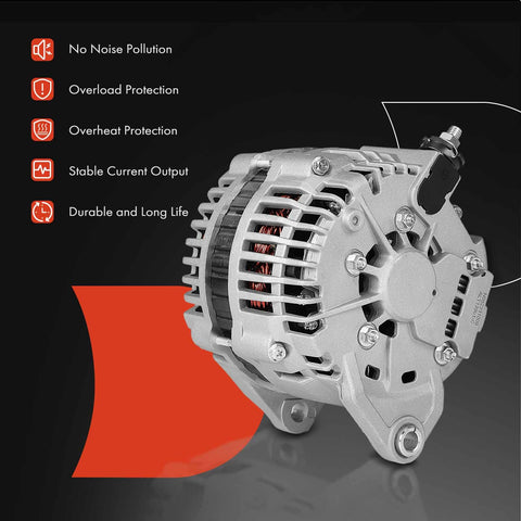 Alternator For 2001 Nissan Maxima And Infiniti I30 3.0L V6, 12V 100A With 6-Groove Pulley Clockwise Rotation, side view