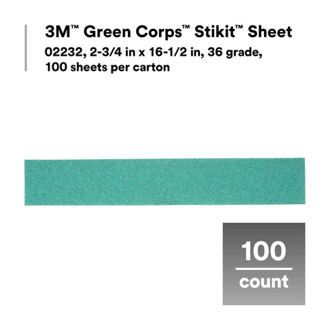 Green Corps Stikit Sheet Two And Three Quarters Inch By Sixteen And Half Inch 36 Plus Grit for Coating Removal Pack of 100