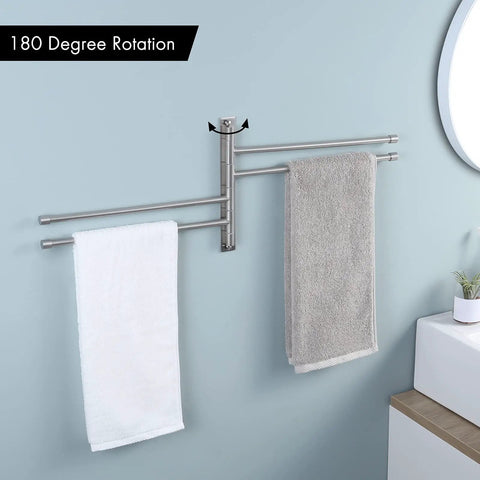 Super Sturdy Heavy Duty Swing Out Swivel Towel Rack For Bathroom With Four Arms Holds Multiple Towels Space Saving Wall Mount Brushed