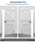 3 Pack Matte Black Door Hinges 4 Inch with Detachable Pin; fits left and right hand doors, showcasing usage on a white door.