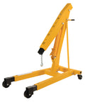 Heavy Duty Steel Engine Hoist With Telescoping Legs And Adjustable Boom Supporting 6000 Lb displayed at an angle with rigid wheels.