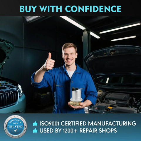 Mechanic holding 12V Diesel Fuel Pump For Ram 2500 3500 Pickup 1997 1998 1999 2000 2001 2002 5.9L Cummins Turbo Diesel Direct Replacement Plug And Play OEM Compatible With 100 Percent OE Matched Connectors No Cutting Needed in a garage