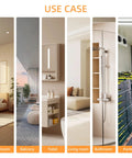 Use case illustration showing various home environments including bedroom, balcony, toilet, living room, bathroom, and pantry.
