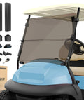 Heavy Duty Top Tier Golf Cart Windshield For Club Car Precedent Tempo Onward Two Thousand Four Up, tinted polycarbonate with mounting brackets.