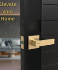 Entry Lever Door Handle And Single Cylinder Deadbolt Lock Combo Pack Heavy Duty Satin Brass Reversible Square Locking Lever Set