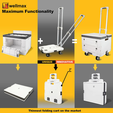 Rolling Cart With Wheels Foldable Utility Crate Adjustable Handle Silent Rolling Design 132 Lb Load Capacity Ideal for Teachers