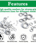 Assorted stainless steel split lock washers in multiple sizes; rust-resistant, smooth finish.