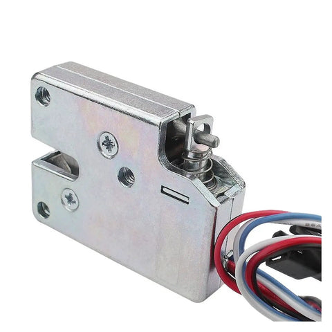 Heavy Duty DC12V Solenoid Cabinet Door Lock With Carbon Steel Deadbolts And Rock Solid One Fifty Pound Latch Hook close-up view.