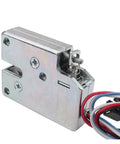 Compact Electromagnetic Solenoid Door Lock For Cabinets And Vending Machines With Slick 12v DC Electric Deadbolt and Badass Carbon Steel Build, detailed view.