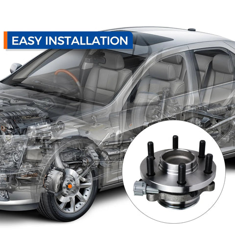 Image showing a Set Of 2 Front Wheel Hub Bearing Assemblies For 2005 2023 Nissan Frontier 2005 2012 Pathfinder 2005 2015 Xterra 2009 2012 Suzuki Equator 6 Lug Front With ABS Sensor 2WD RWD, highlighting the product's easy installation feature.