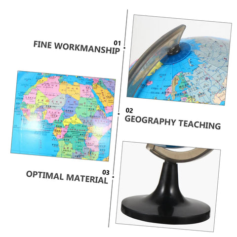 Large Desktop World Globe With Stand For Adults High Definition Geographic Tabletop Globe close-up with map and sturdy base
