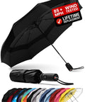 Windproof Travel Umbrella Auto Folding With 85 MPH Wind Resistance Beastly Compact Rain And Sun Shield, with color options.